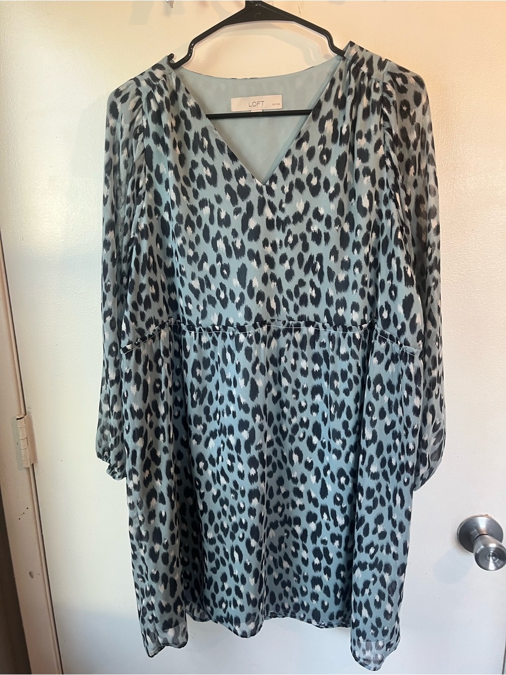 LOFT Mint Blue Leopard-Print V-Neck Dress
